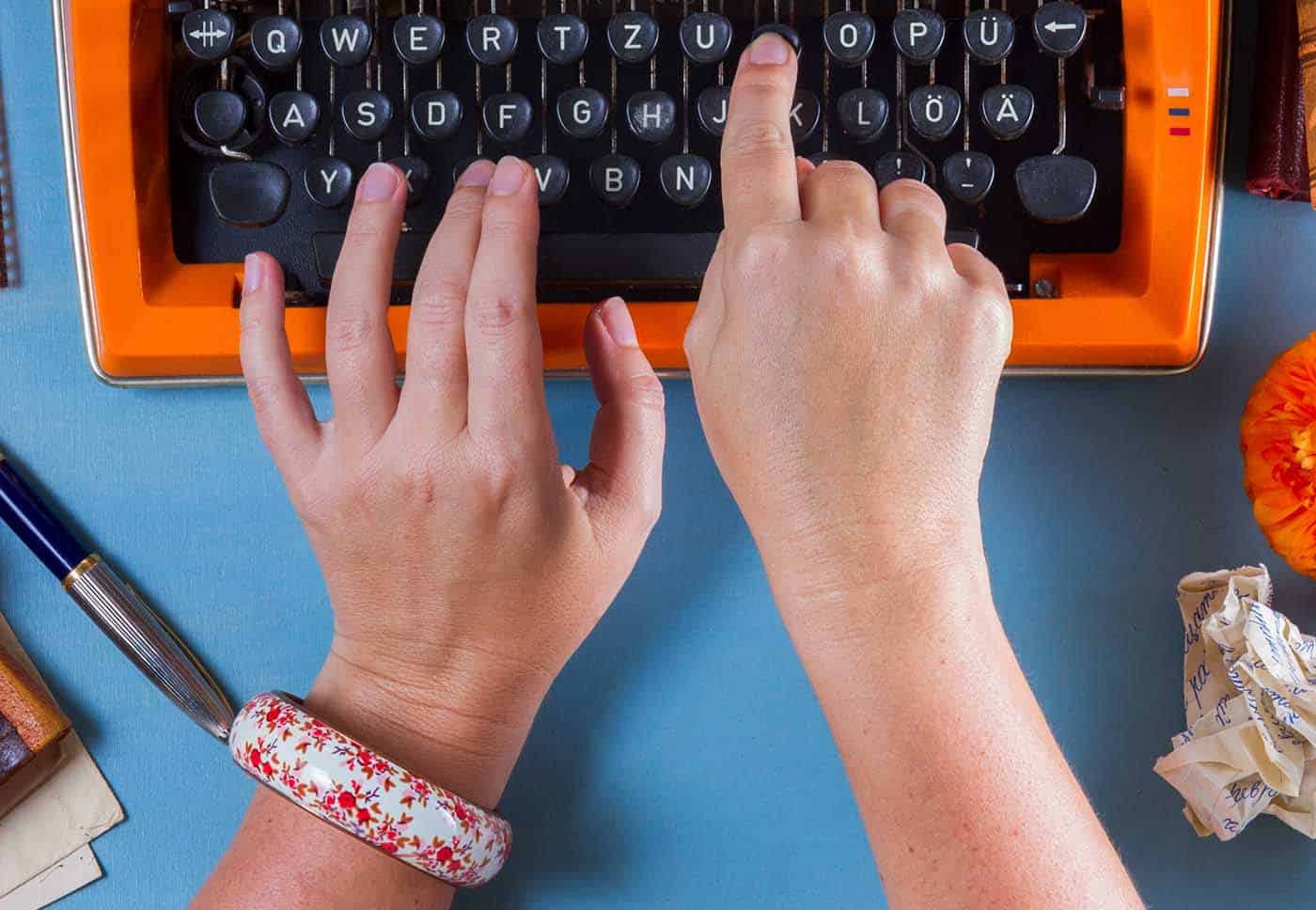 working on a typewriter