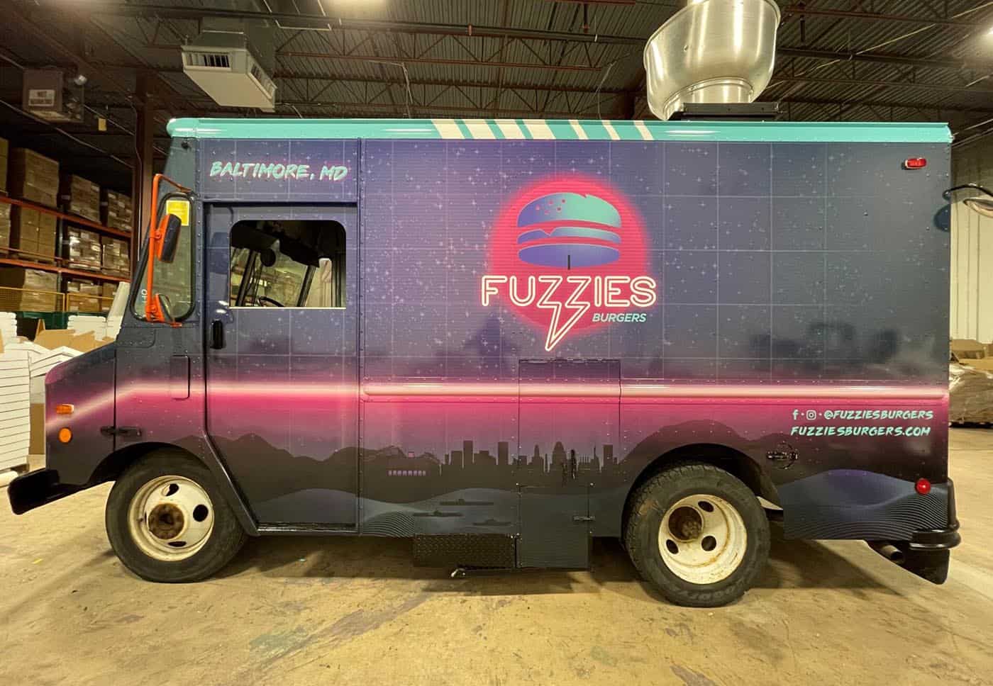 Fuzzies Burgers branded and vehicle wrapped food truck