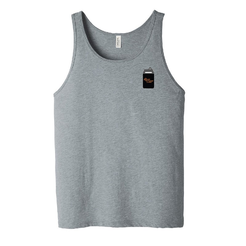 the front of a branded grey tank top