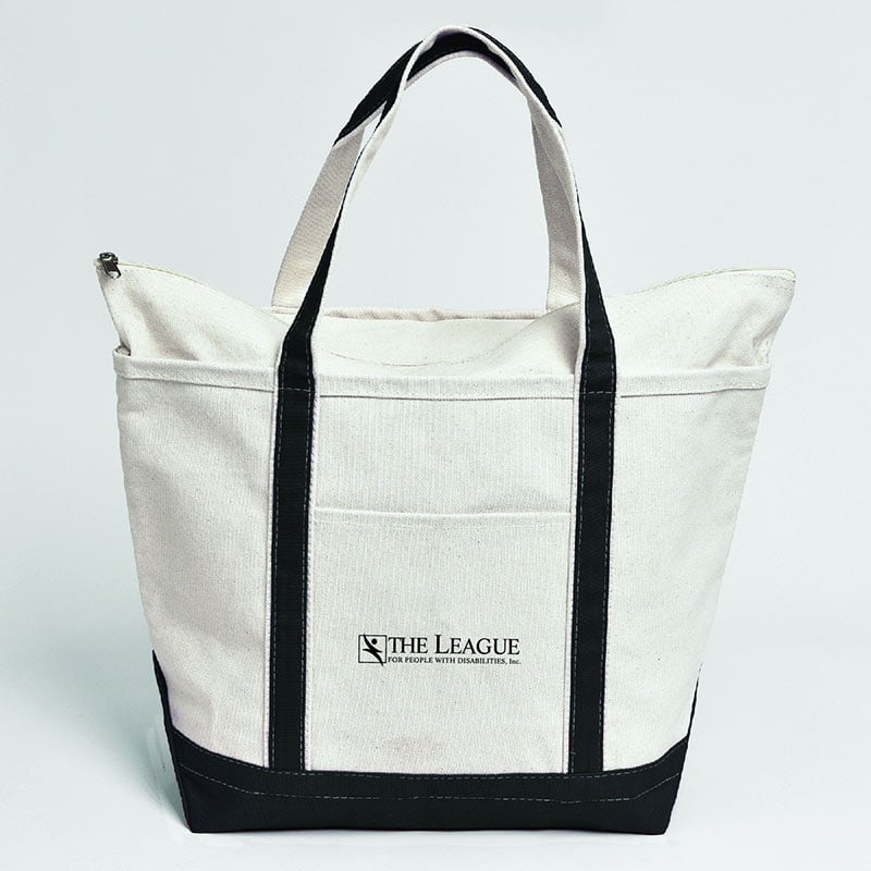 classic canvas boat tote bag in cream and black