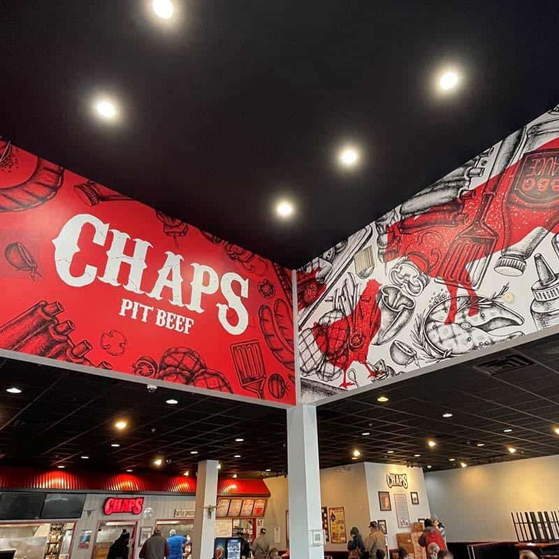 Chaps Pit Beef custom branded indoor franchise signage