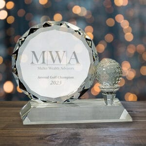 Custom acrylic annual golf champion award for Maller Wealth Advisors