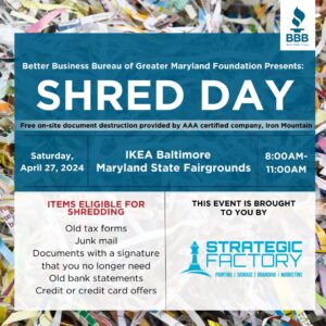 BBB Greater MD Foundation's Shred Day, April 27, 2024