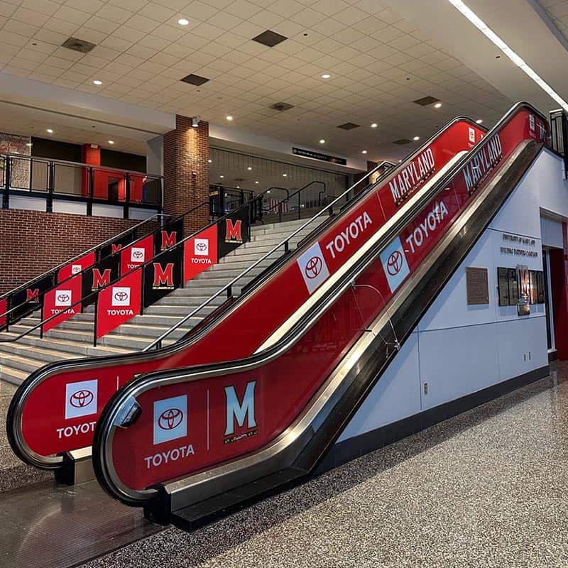 Escalator wrap at XFINITY Center made for Maryland Sports Properties
