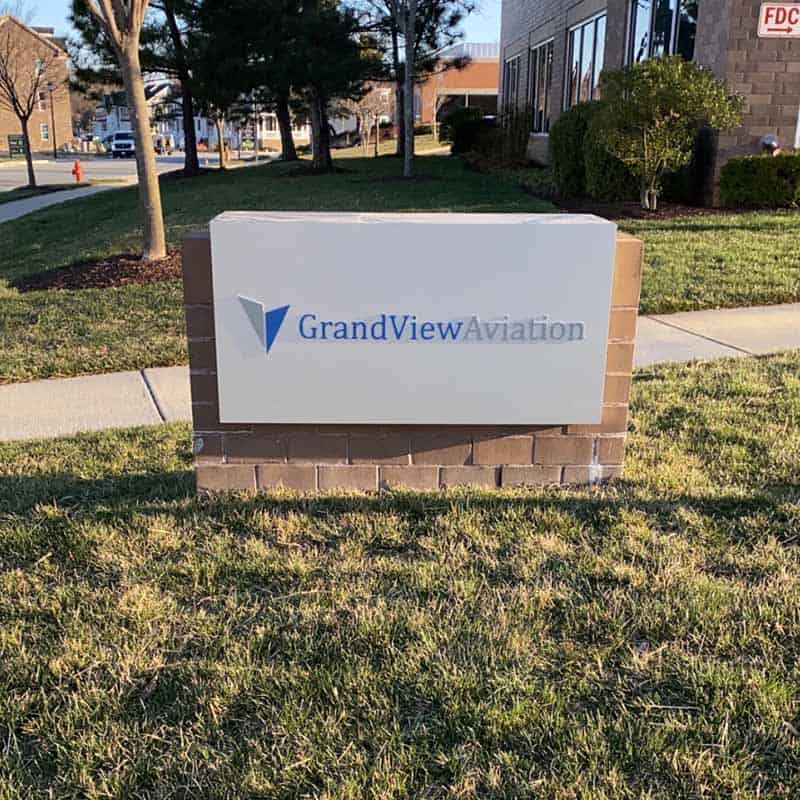 GrandView Aviation branded monument sign