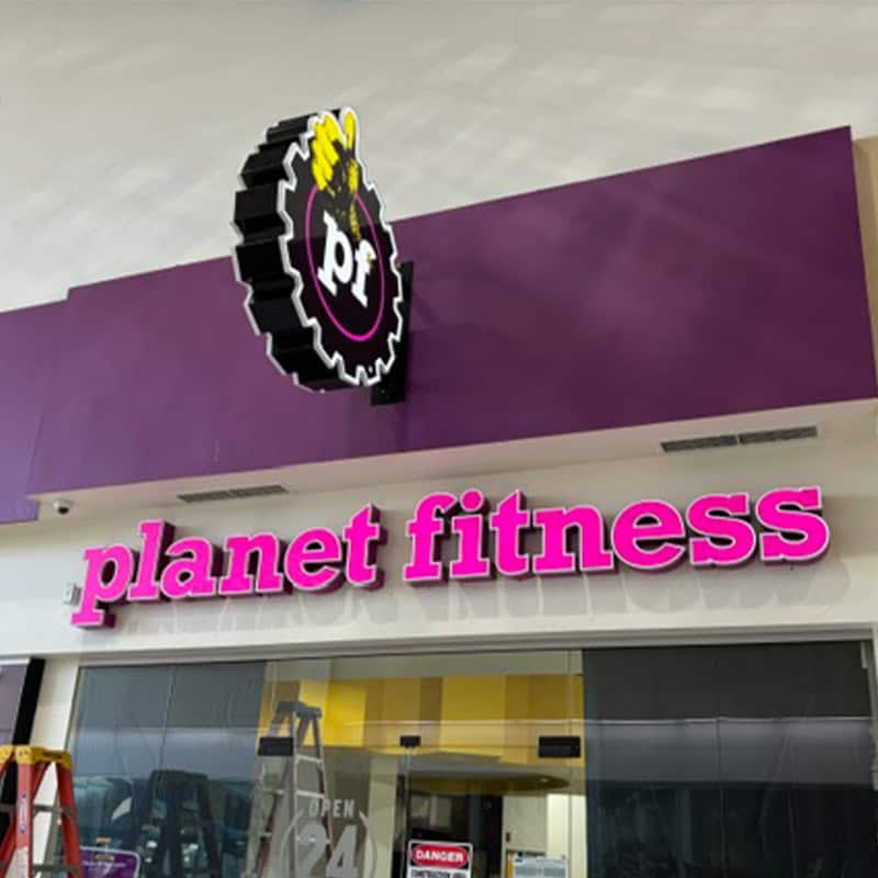 planet fitness illuminated blade sign and illuminated channel letters