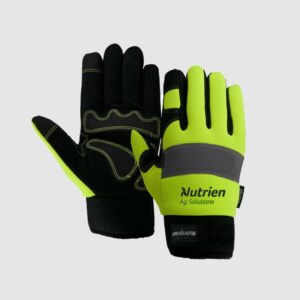 Hi-Vis Leather Reinforced Palm Work Gloves