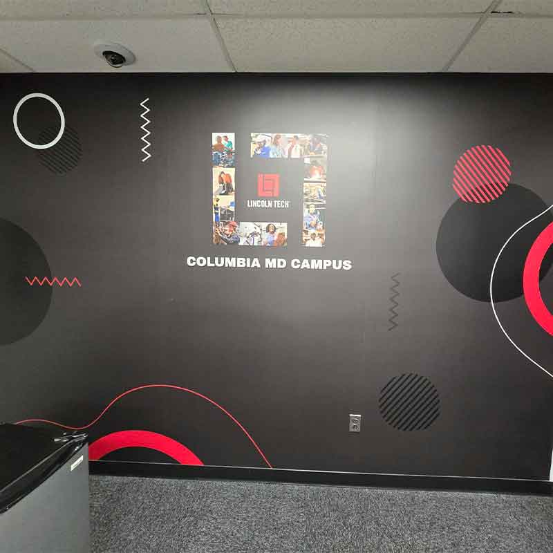 Vinyl wall mural from Lincoln Tech Campus made by Strategic Factory.