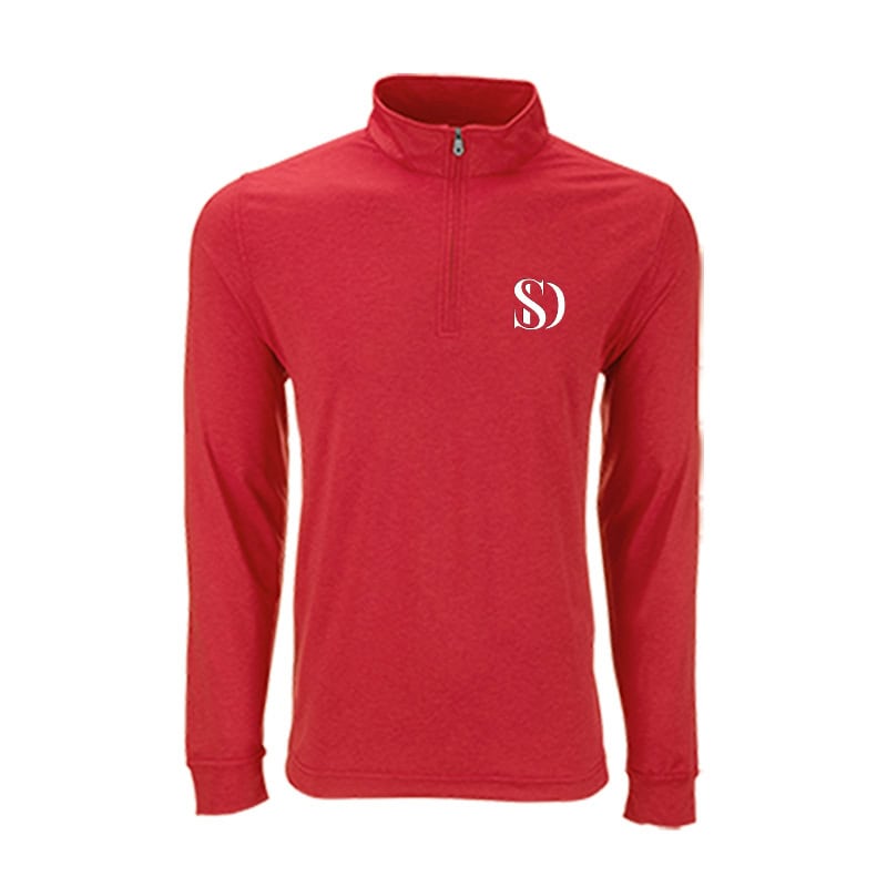 red quarter zip athleisure layer for employee gifting