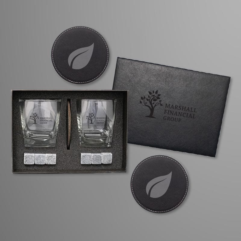 custom branded gifting box and whiskey set