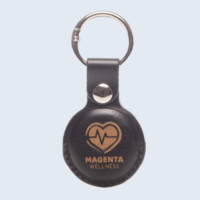 branded leather airtag keychain giveaway