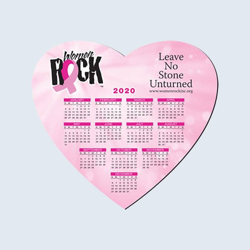 branded heart shaped mouse pad with calendar for trade show giveaways