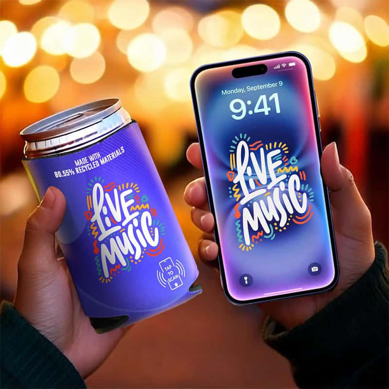 branded koozies with NFC chip phones can scan