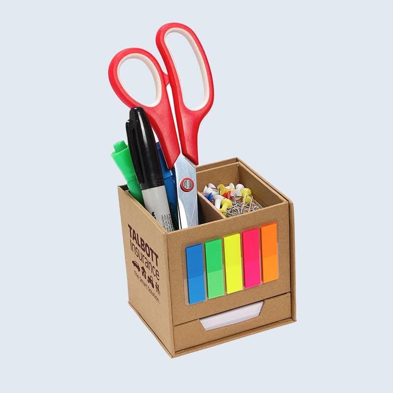 branded memo cube desk organizer with sticky notes