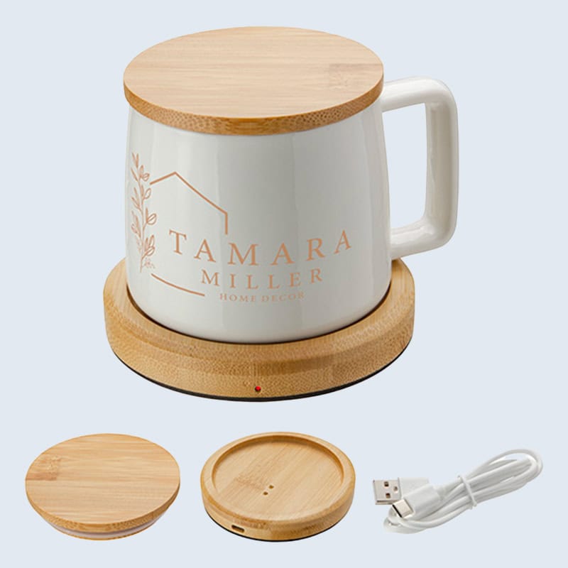branded mug and mug warmer