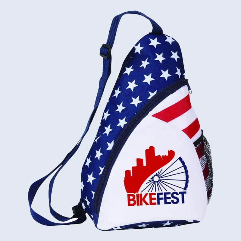 branded patriotic sling backpack