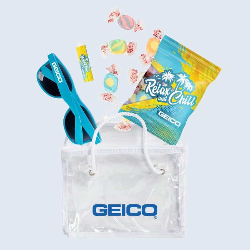 branded summer kit with sunglasses, SPF, and more