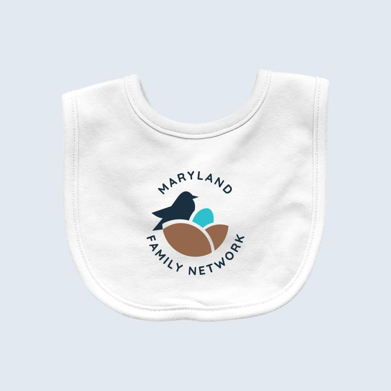 Maryland Family Network branded baby bibs by Strategic Factory